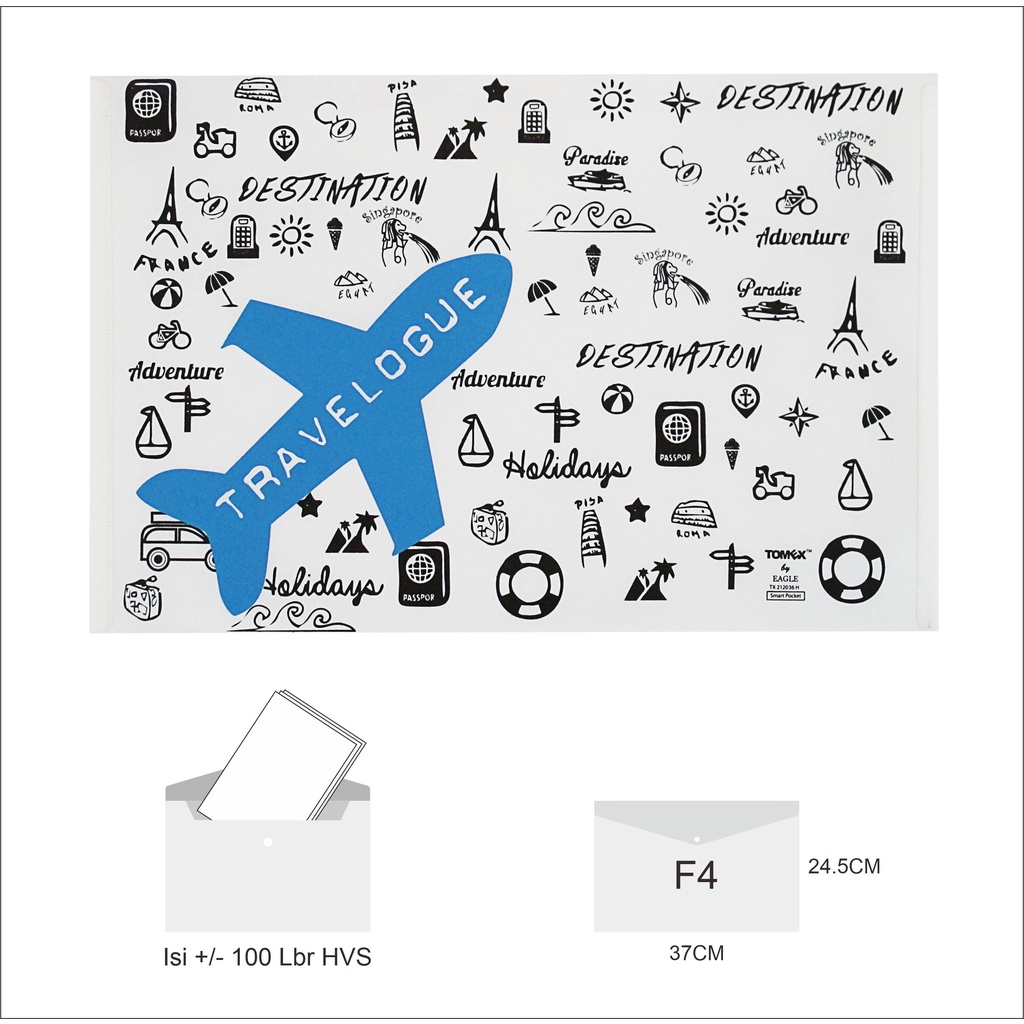 

Map Plastik Kancing Smart Pocket Horizontal Folio TOMEX Motif TRAVELOGUE