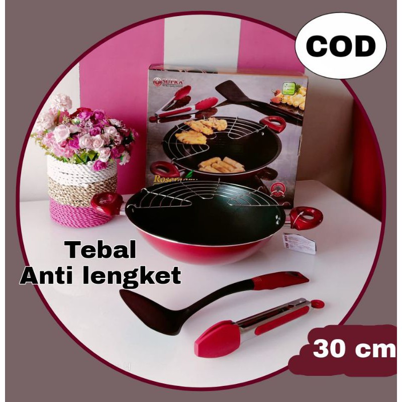 WOK PAN SET WAJAN ANTI LENGKET 30 CM WOK PAN SUPRA ANTI LENGKET