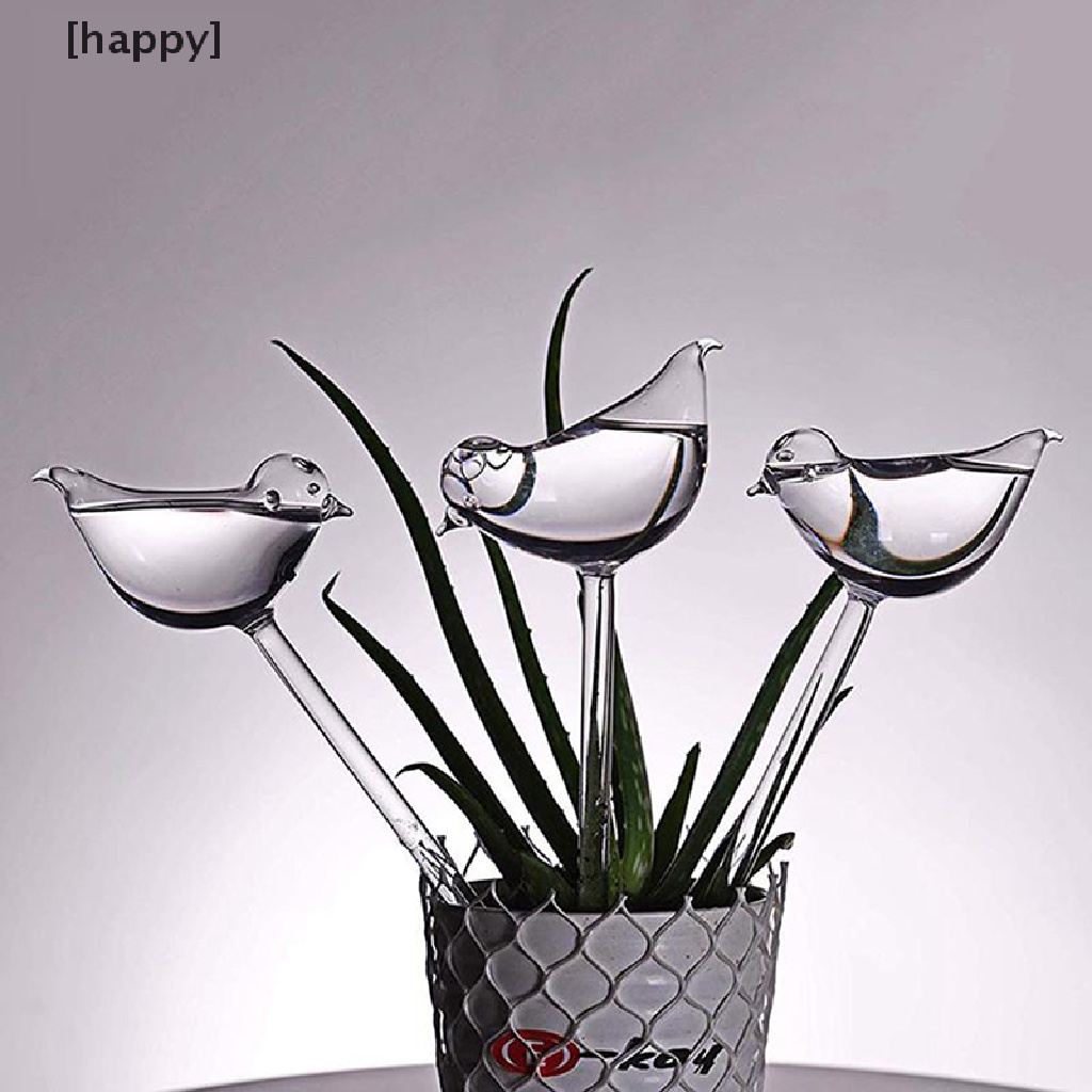 HA Plant Waterer Self Watering Globes, Bird Shape Hand Blown Clear Aqua Bulbs ID