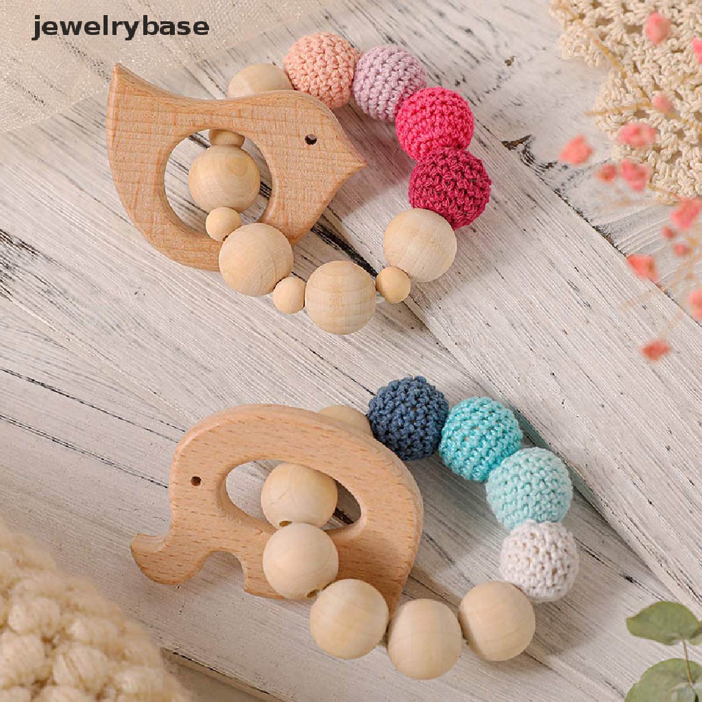 Jewelrybase Mainan Teether Bayi DIY Bentuk Kartun Hewan Bahan Kayu