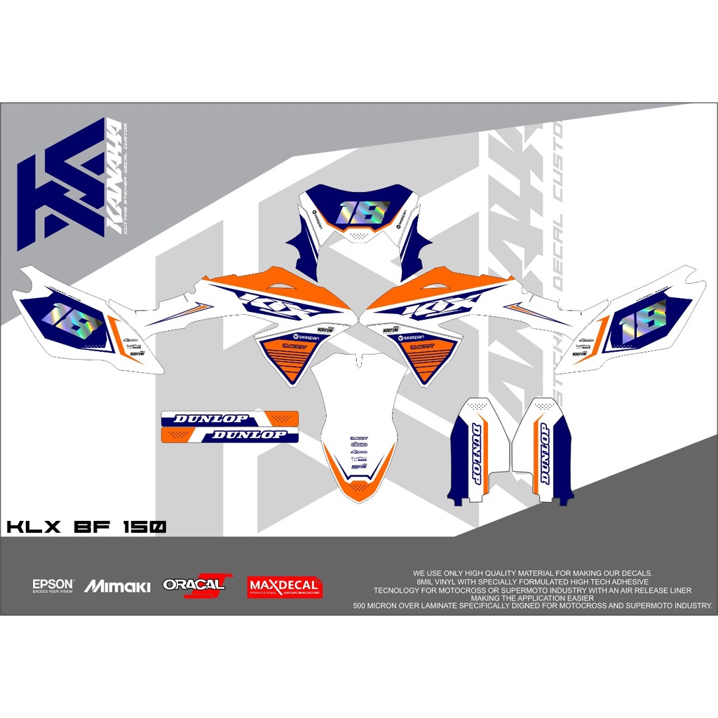 Decal KLX BF 150 Sticker KLX BF 150  Warna Putih Biru Bebas Custom Nama Dan Nomor Harga Termurah