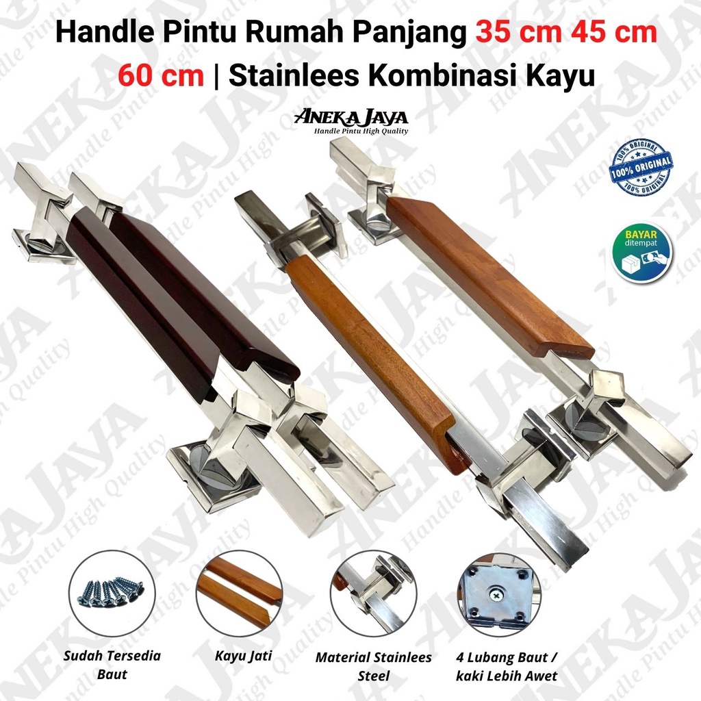 2 Handle set kunci pintu rumah panjang 60 cm 45 cm 35 cm / Gagang pintun rumah / Pegangan Pintu rumah / Tarikan pintu rumah stainlees kombinasi kayu murah