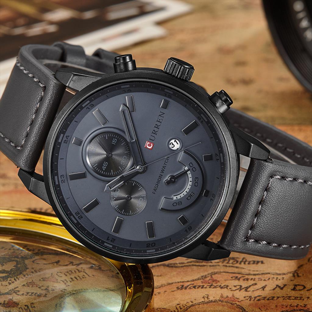 CURREN 8217 Jam Tangan Pria Analog Tali Kulit Chronograph Tidak Aktif CURRENOS