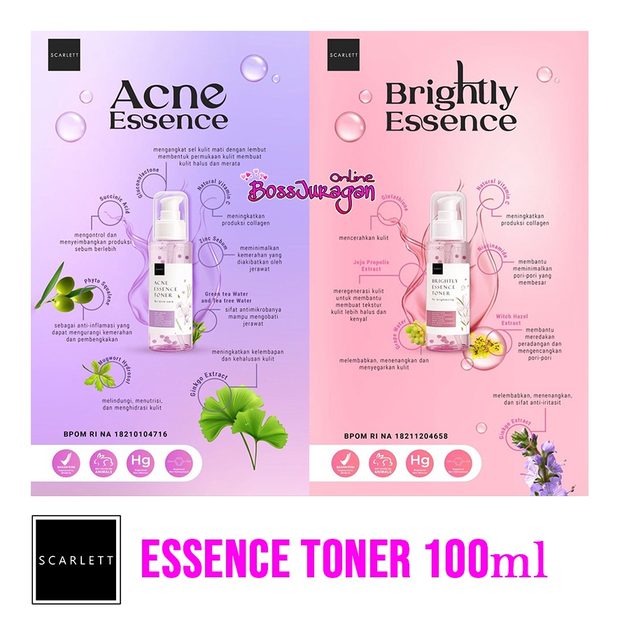 (BOSS) SCARLETT Essence Toner 100ml - Scarlett Acne Essence Toner - Scarlett Brightly Essence Toner