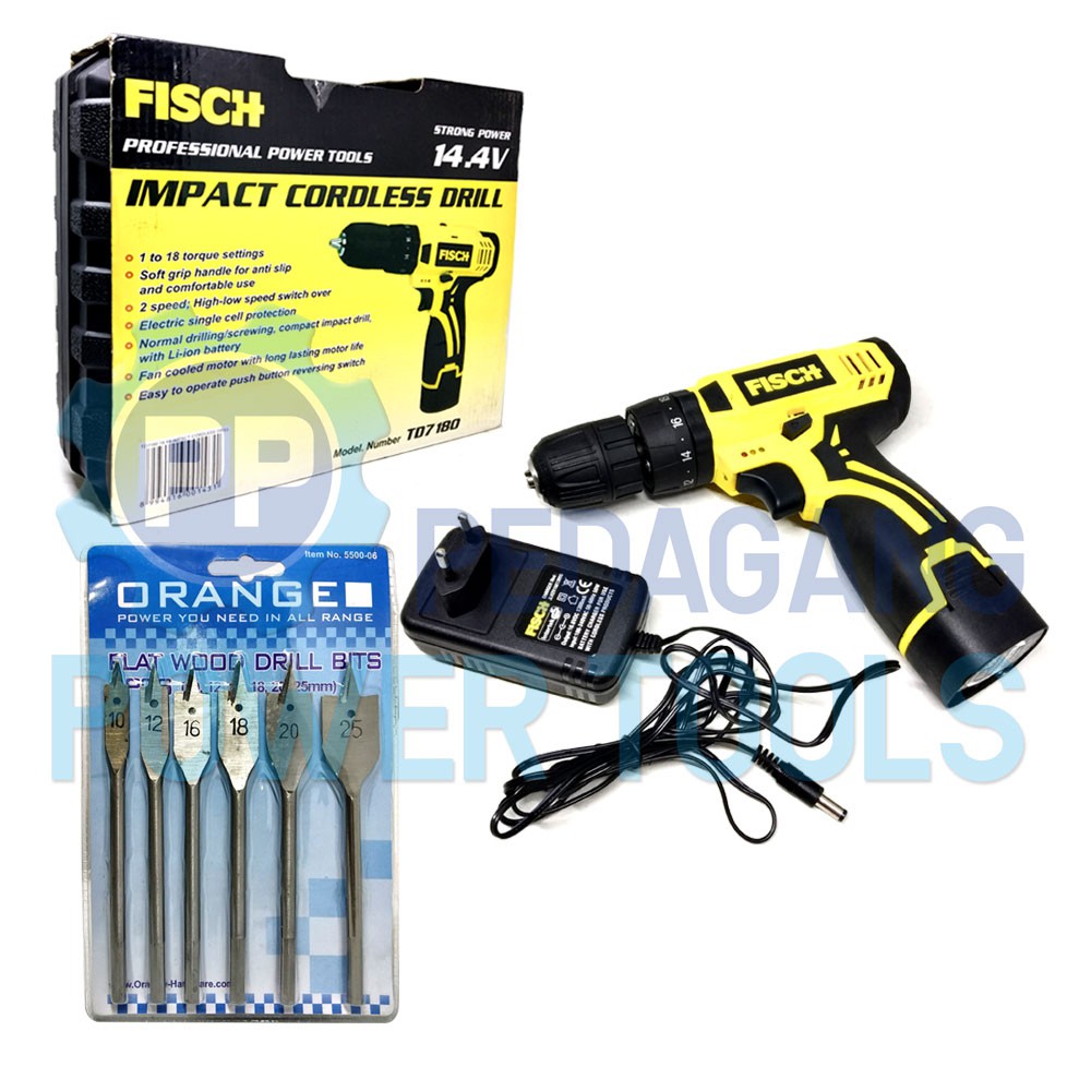 FISCH TD7180 BOR IMPACT CORDLESS & MATA BOR KAYU KIPAS SET 6 PCS