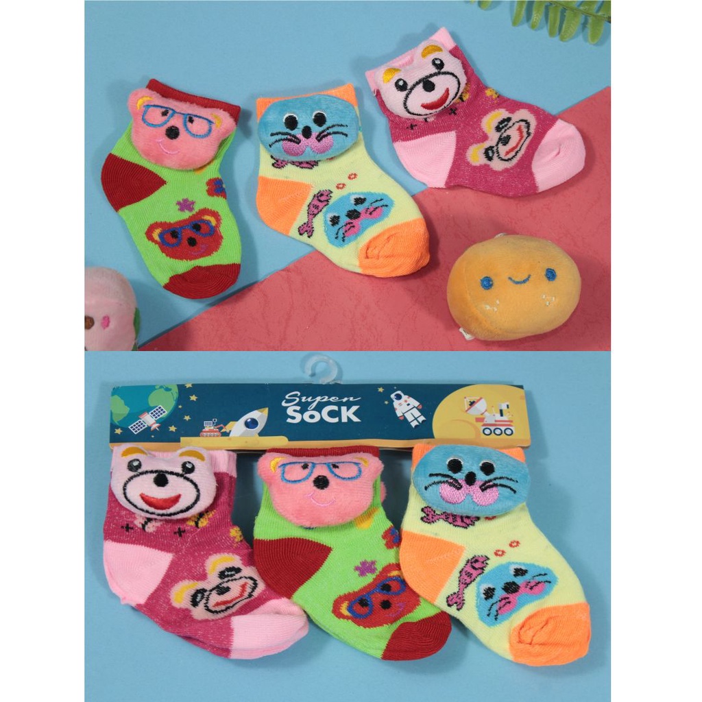 Kaos Kaki Bayi BONEKA / Kaos Kaki Bayi isi 3 /Kaos Kaki Newborn / Kaos Kaki 3in1 - Kaos Kaki Bayi Motif Boneka isi 3 Pasang - FB 34 FB 35