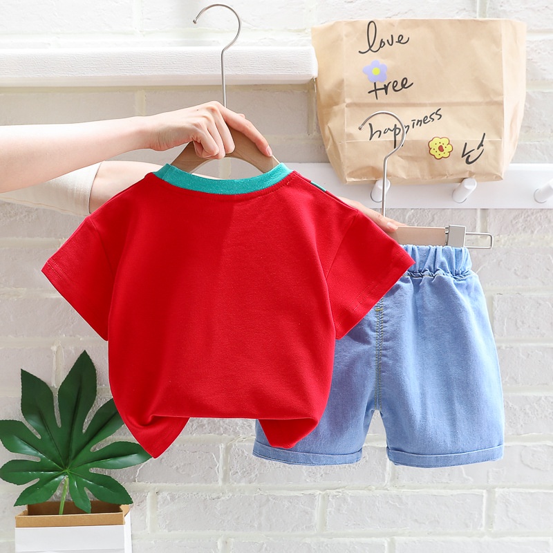 Setelan Anak Laki Laki ARCHIE Baju Set 2in1 Kaos dan Celana Soft Jeans Pendek Korean Style Import