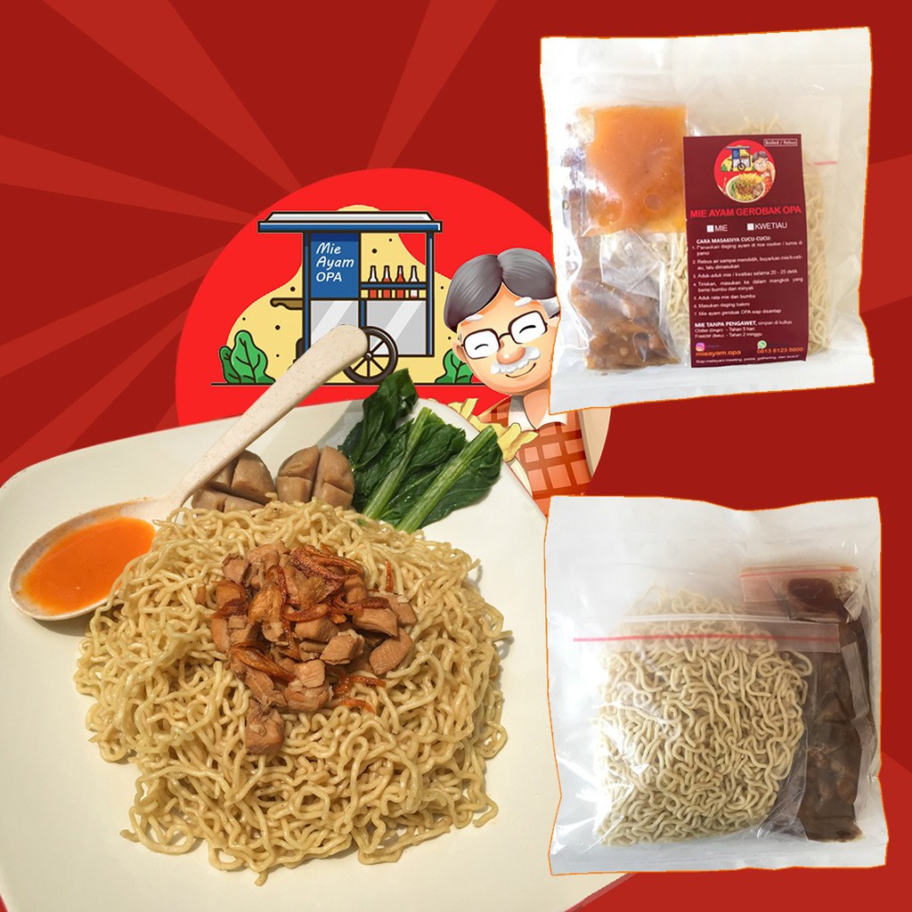 

2pack MIE AYAM REBUS GEROBAK OPA - bakmi instan, enak, praktis, frozen (chicken noodle, easy, yummy)