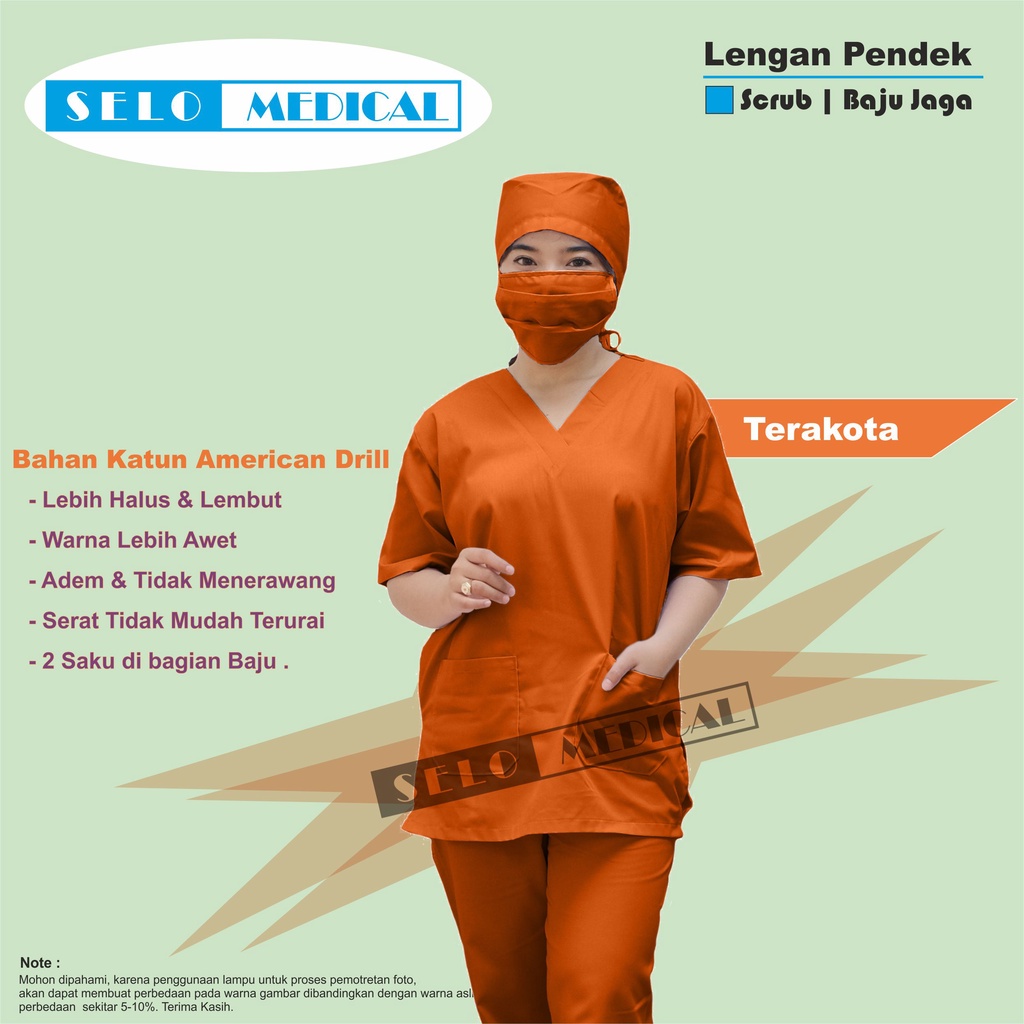 Baju Jaga / Baju OK / Baju OKA / Seragam Medis /Baju Ok Lengan Pendek ( 1 stel celana, baju, masker)