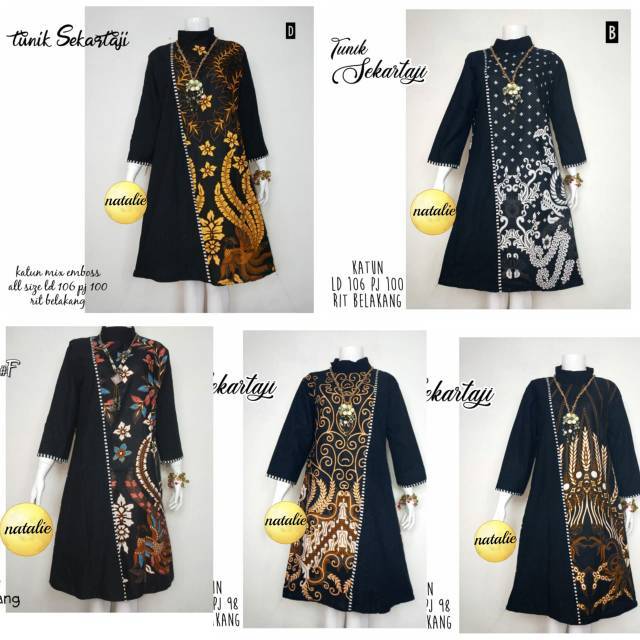 SIMIFASHION Tunik etnik motif batik sekartaji hitam solo asli banyak motif ukuran besar