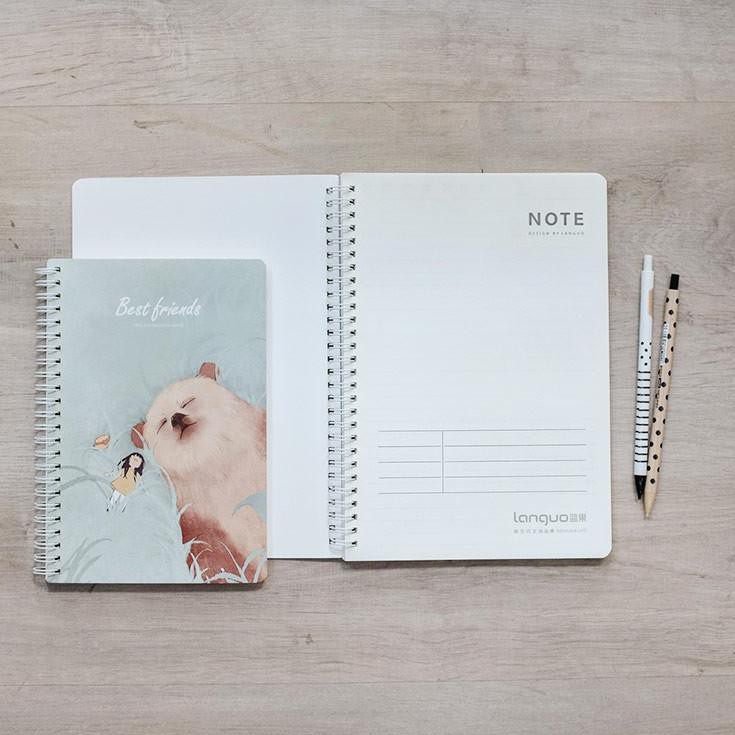 

N8YKDV Best Friends Animal Spiral Ruled Notebook Buku Catetan Gambar Cewek Hewan Lucu Kertas Putih B