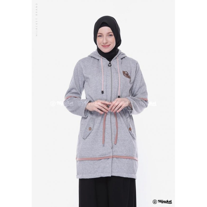 100% ORIGINAL - Jaket Sweater Wanita Muslimah Hijaber - Hijacket Aurelia - Panjang Hijabers Syari-Grey