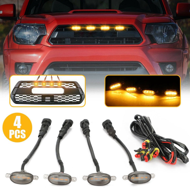 4X Raptor Style d Lens Amber LED Front Grille Running Lights for Ford F-150 F150 2009-2018