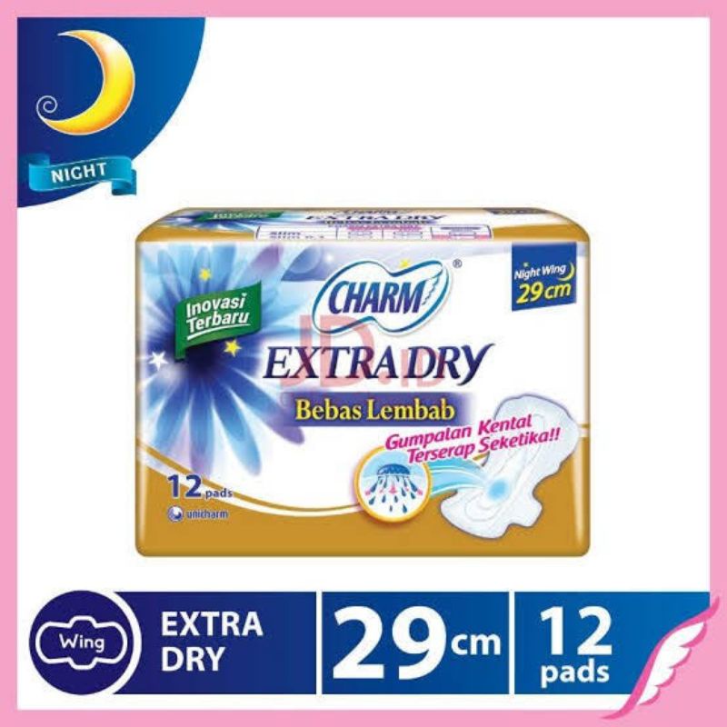 charm xtra dry 29cm,safe night 35 42 cm wing pembalut, softex