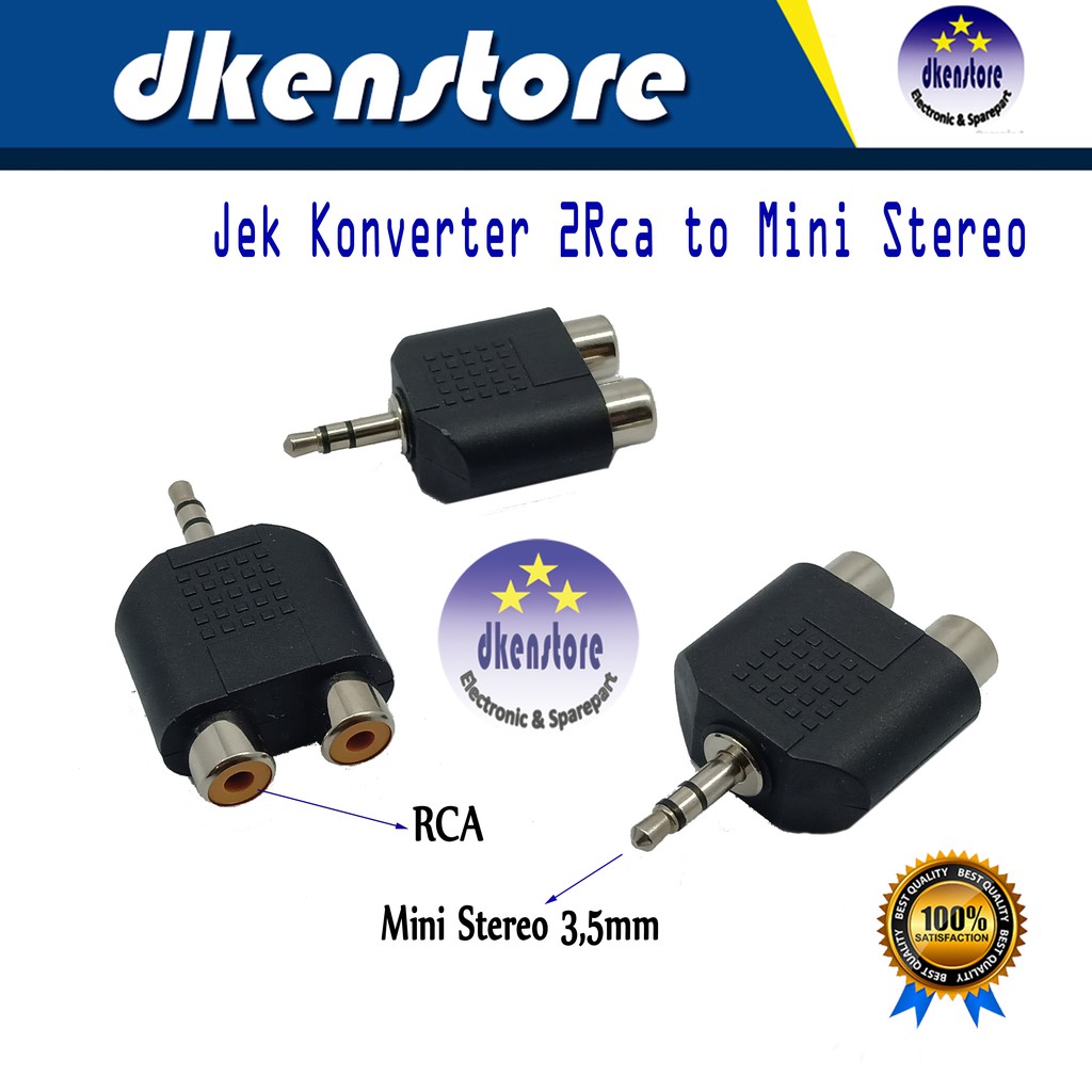 Jek Konverter 2Rca to Mini Stereo 3.5mm 2 RCA to Aux Headphone