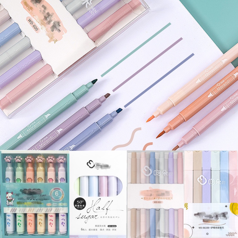 6pcs / set Spidol Highlighter Warna Permen Macaron Untuk Stationery Pelajar