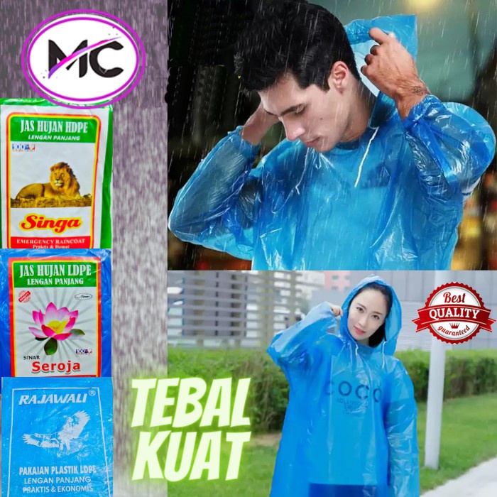 Jas Hujan Plastik Tebal Setelan Baju Celana dan Ponco Murah Raincoat Kualitas Bambu Travel Ringan Dewasa Laki Perempuan