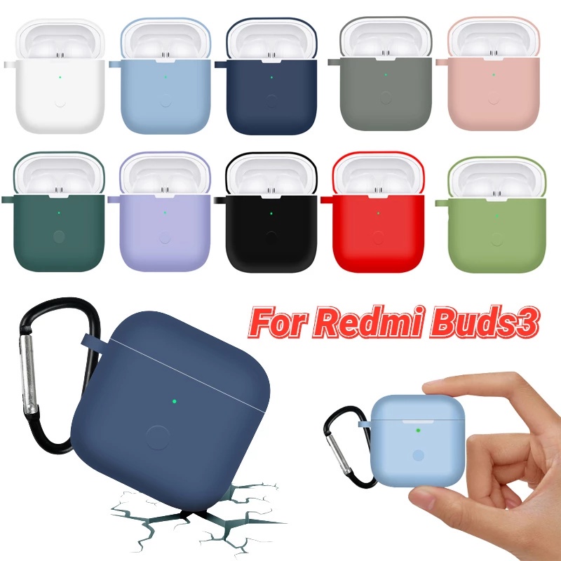 1pc Case Silikon Warna Permen Cover Xiaomi Redmi Buds 3 Wireless Earphone Dengan Kait