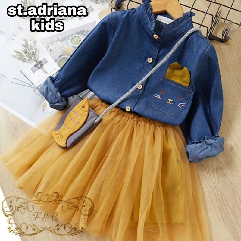 3 UKURAN S M L SET ADRIANA KID PAKAIAN ANAK PEREMPUAN SETELAN ROK FEHM