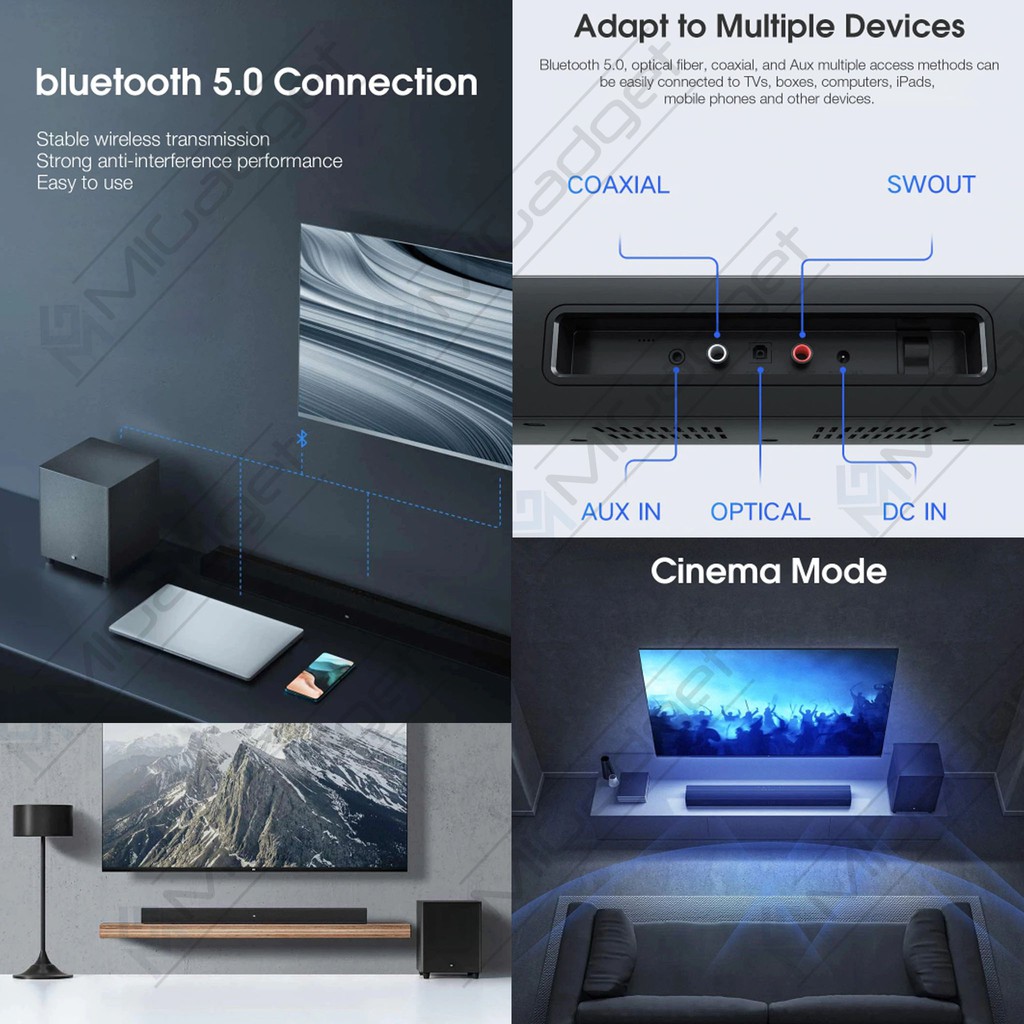 Soundbar Home Theater 2.1 Subwoofers 100W Bluetooth 5.0