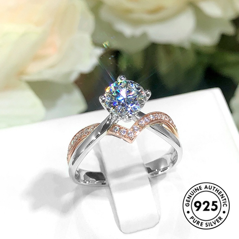 Cincin Lapis Silver S925 Model Mahkota Warna Rose Gold Untuk Wanita