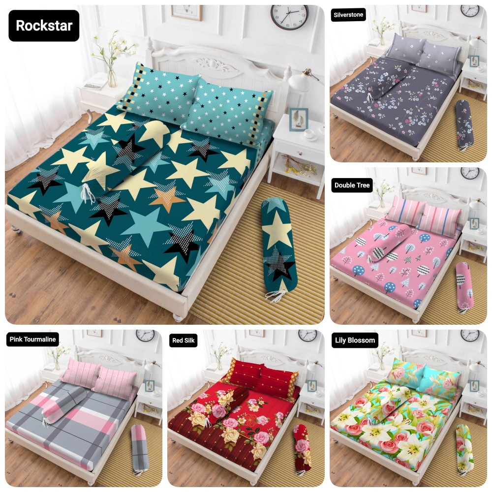 Vito - Sprei Queen (160x200) - Pink Tourmaline Red Silk lily Blossom Double Tree Blue Lagoon Lavende