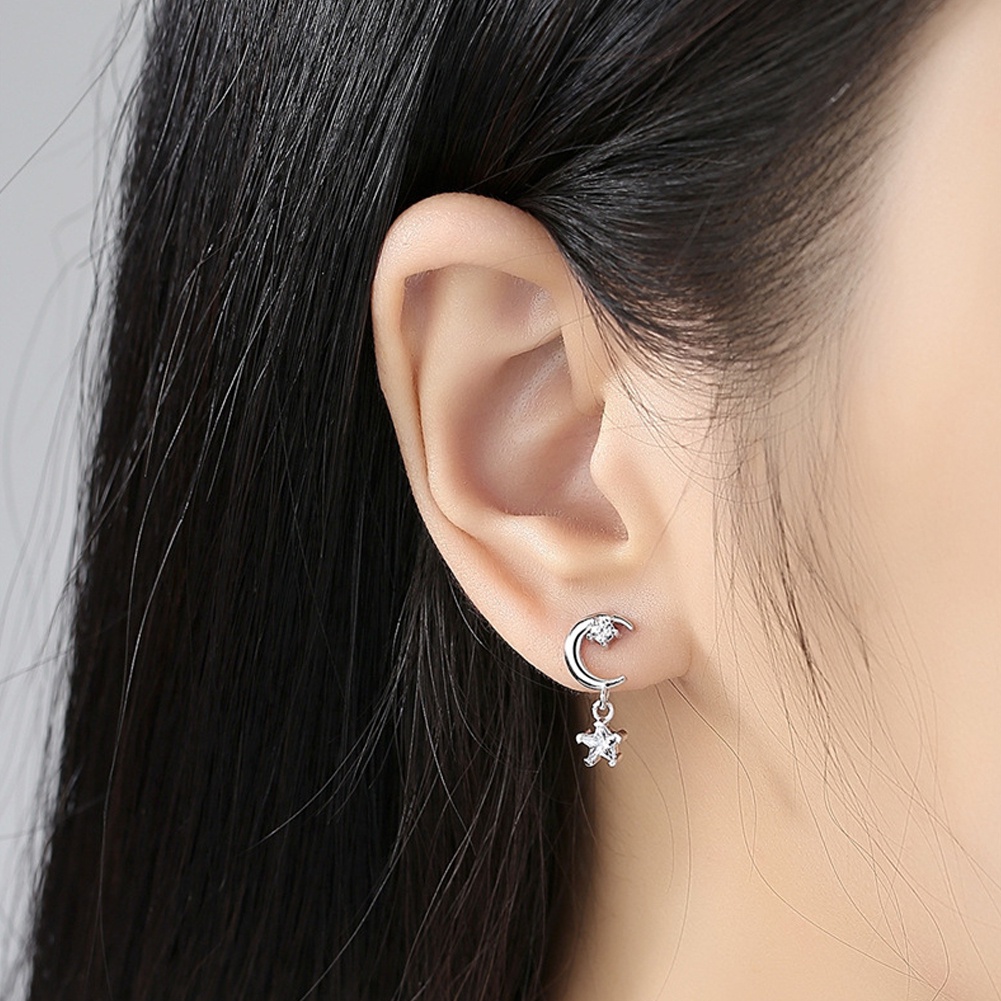 Anting Bentuk Bintang Dan Bulan Aksen zircon Untuk Wanita