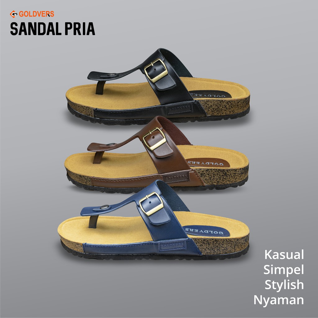 Sandal Casual Pria Dan Wanita Semi Kulit Sintetis T Bar Strep Lembut Kekinian Sythentic Rubber Nyaman