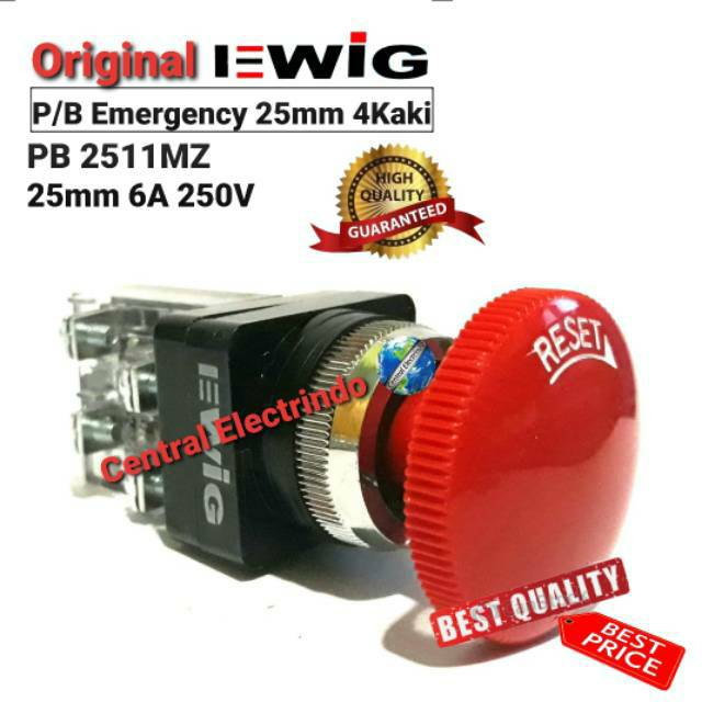 Push Button Reset/Emergency EWIG PB2511MZ 25mm 4kaki.