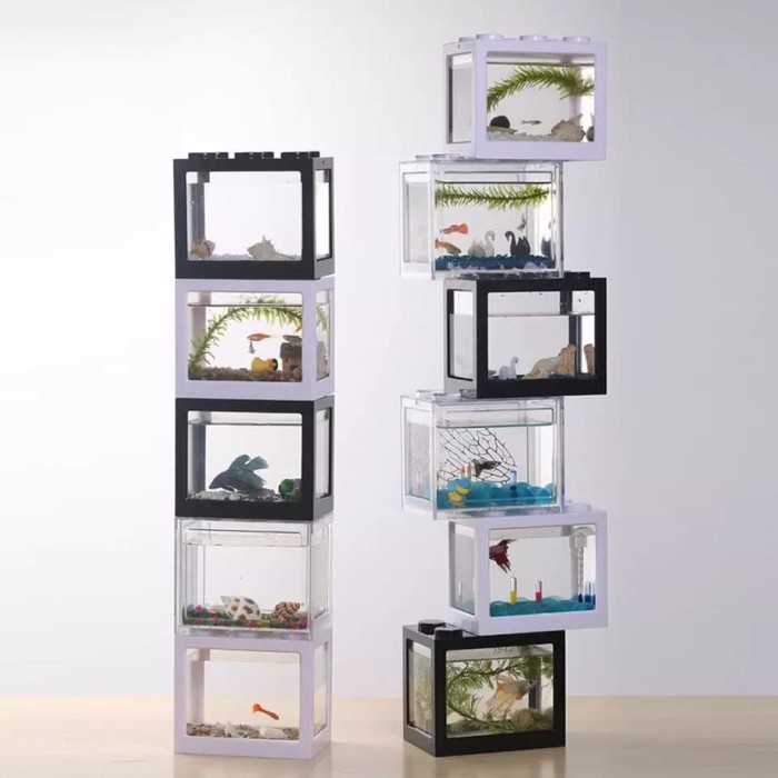 Aquarium ikan hias tempat peliharaan ikan cupang model LEGO LED