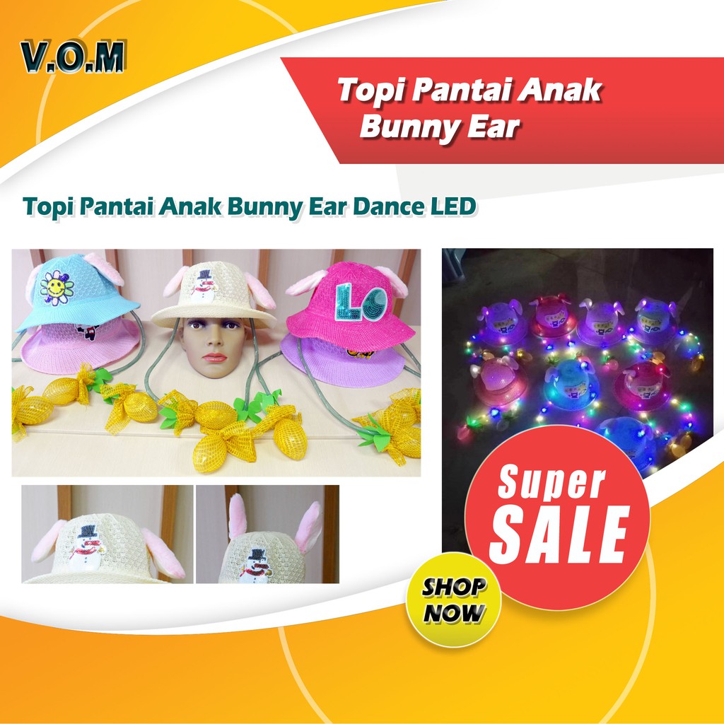 Topi Pantai Anak Bunny Ear Dance LED Topi Unik Lucu 0521