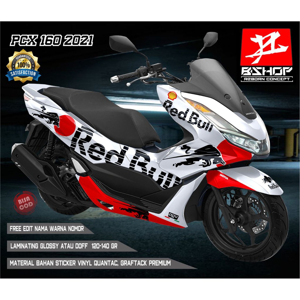 Stiker Decal Full Body Honda PCX 160 Motif Red Bull Putih