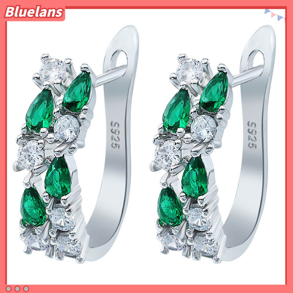 Anting Stud Cubic Zirconia Zamrud Tiruan Multicolor Untuk Wanita