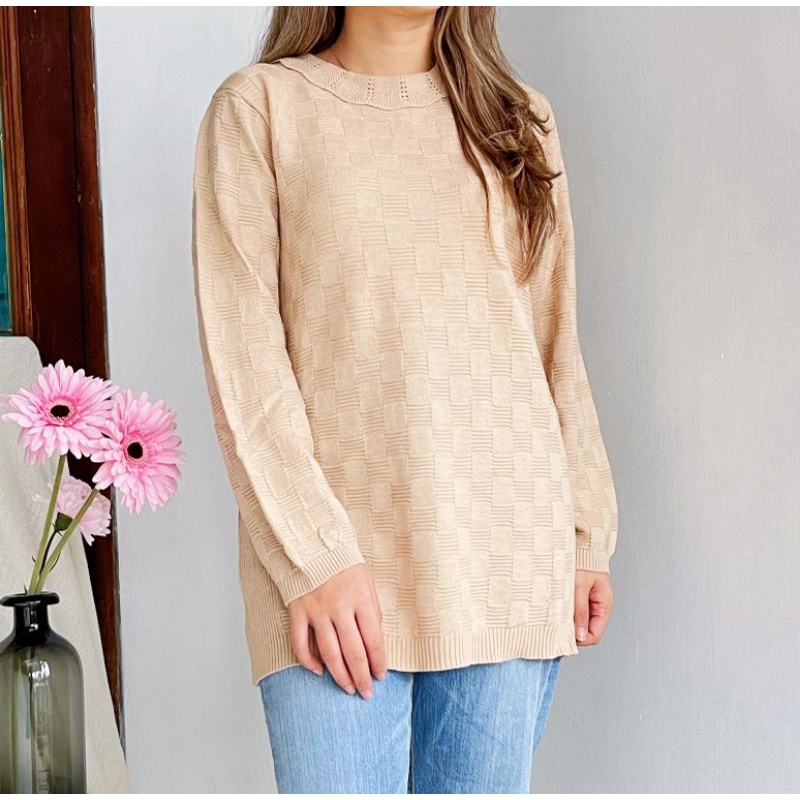 Ameli* pink &amp; mocca long sleeve soft knit top