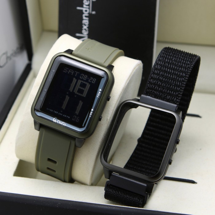 JAM TANGAN ALEXANDRE CHRISTIE AC9344 GREEN DIGITAL FREE TALI KANVAS. ORIGINAL