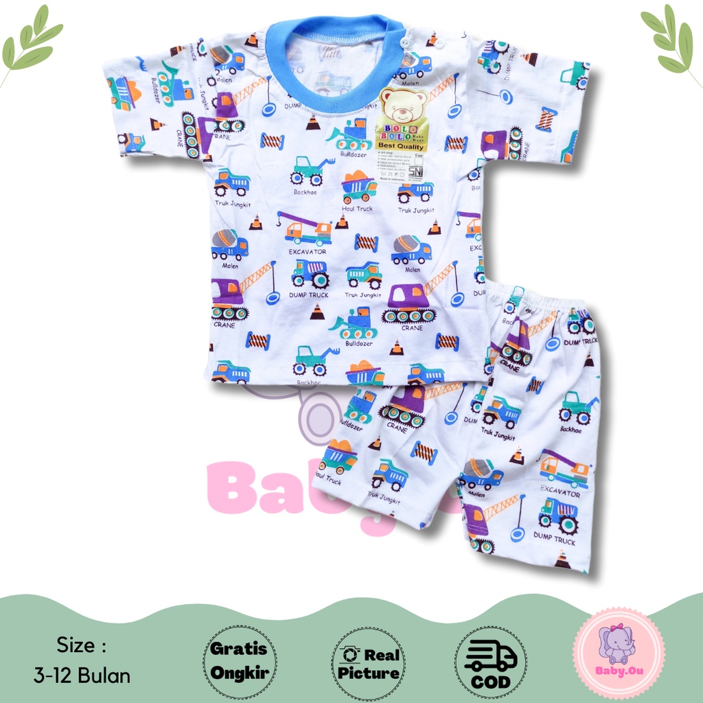 Setelan Baju Bayi Lengan Pendek Celana Pendek Motif Truck / Setelan Pendek Bayi Murah / Baju Bayi Pendek Merk Bolo-bolo / Baju Harian Bayi / Baby.ou_