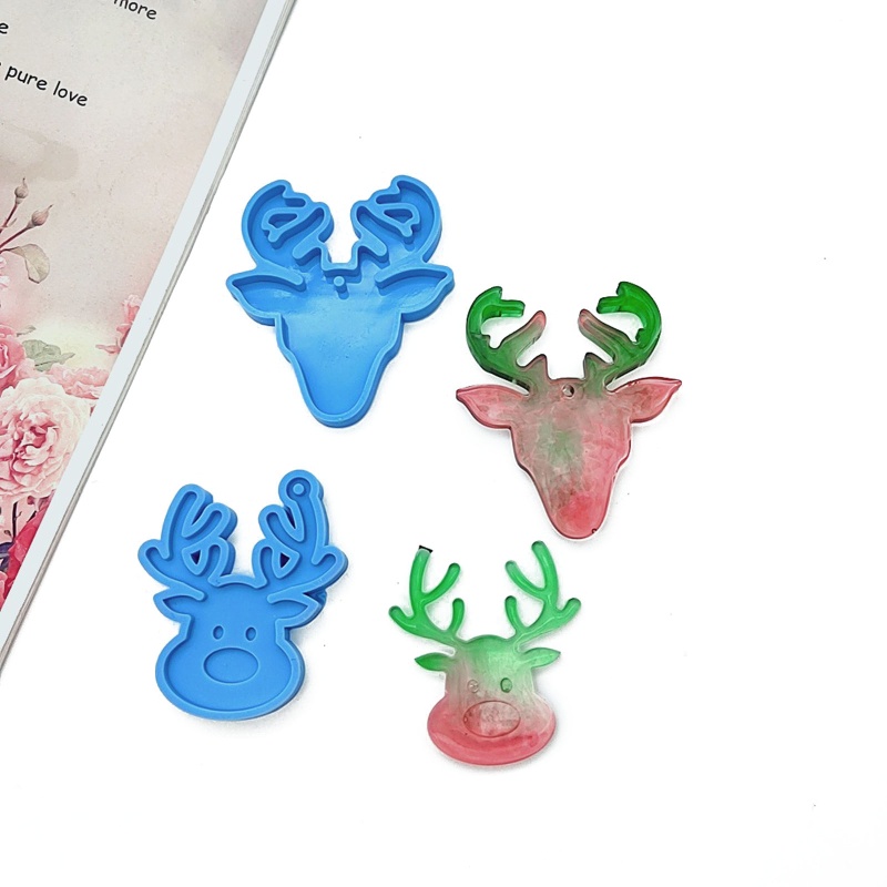 2 Pcs Cetakan Resin Epoksi Bentuk Rusa Natal Bahan Silikon Untuk Dekorasi Dinding