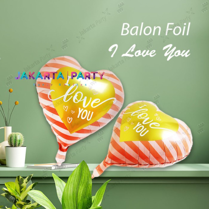 Balon Foil I Love You Salem Garis / Balon Love / Balon Hati