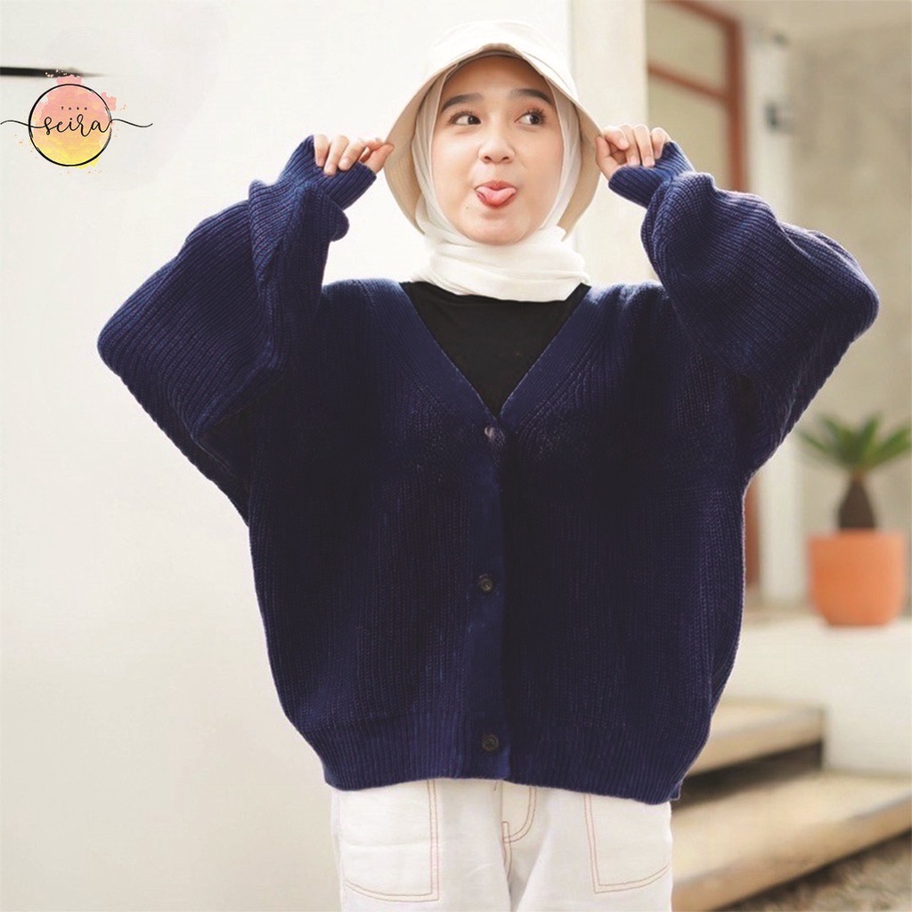 [BISA COD] Olivia Cardy Crop Tebal / Eireen Crop Cardy / Kardigan Rajut Olivia / Cardi balon-Olivia Navy