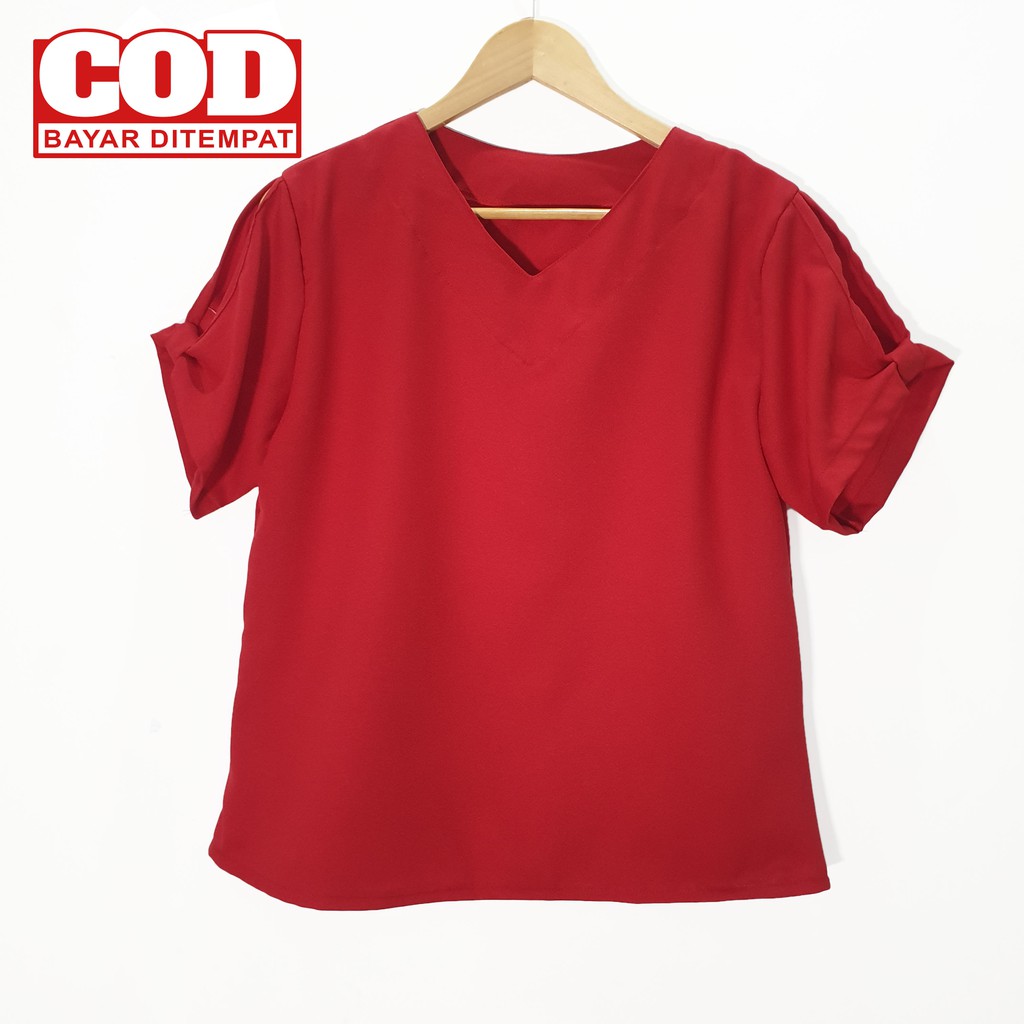 Real Pict - Atasan Jumbo / blus wanita / blouse jumbo Evi Polos size M , L dan XXL ( Real Pict )-8