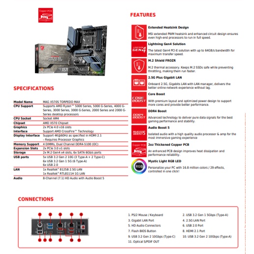 Motherboard MSI MAG X570S TORPEDO MAX AM4 Mainboard AMD X570