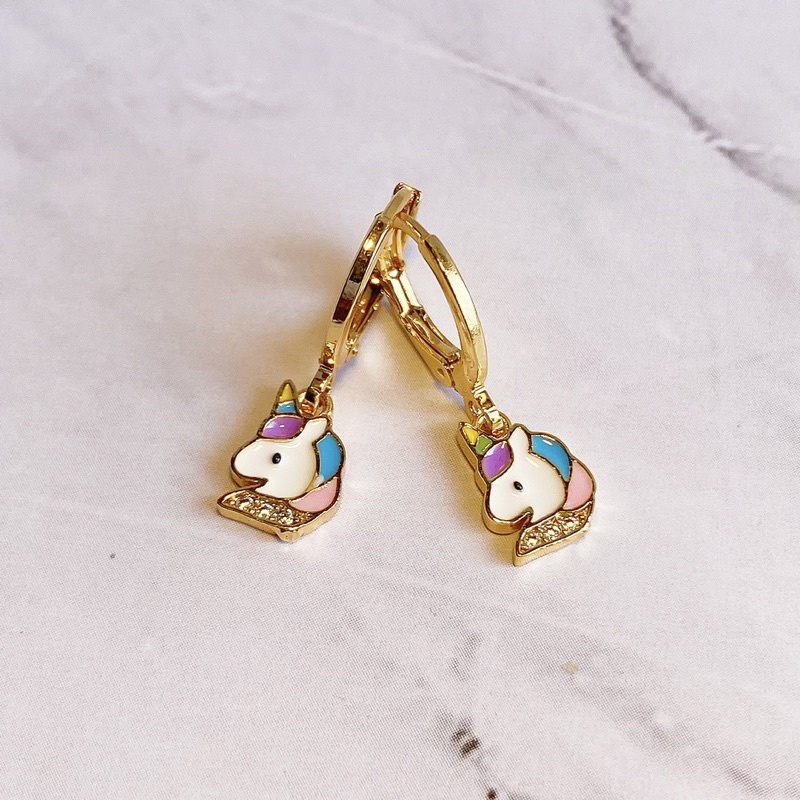 Anting Anak Unicorn Kristal Lapis Emas