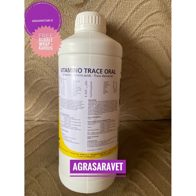 vitamino trace oral 1 liter (multivitamin, asam amino, mineral) untuk hewan mirip introvit oral