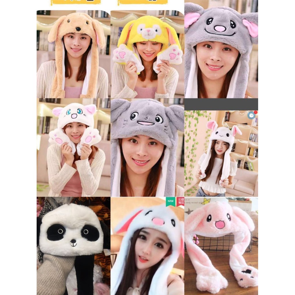 Topi Lampu LED Telinga Bergerak - Duncing Bunny Hat - Topi Kpop Korea Import