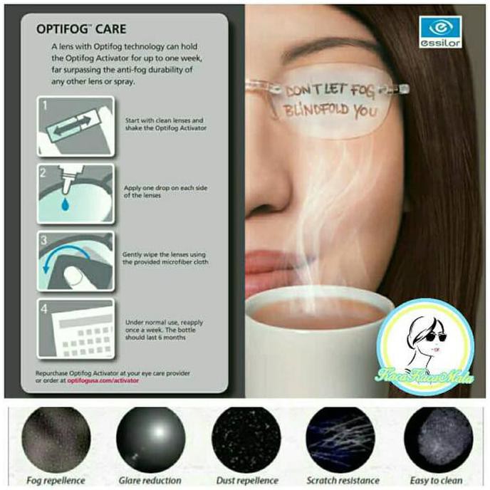 Lensa Kacamata Minus Plus Essilor Crizal Optifog Anti Embun