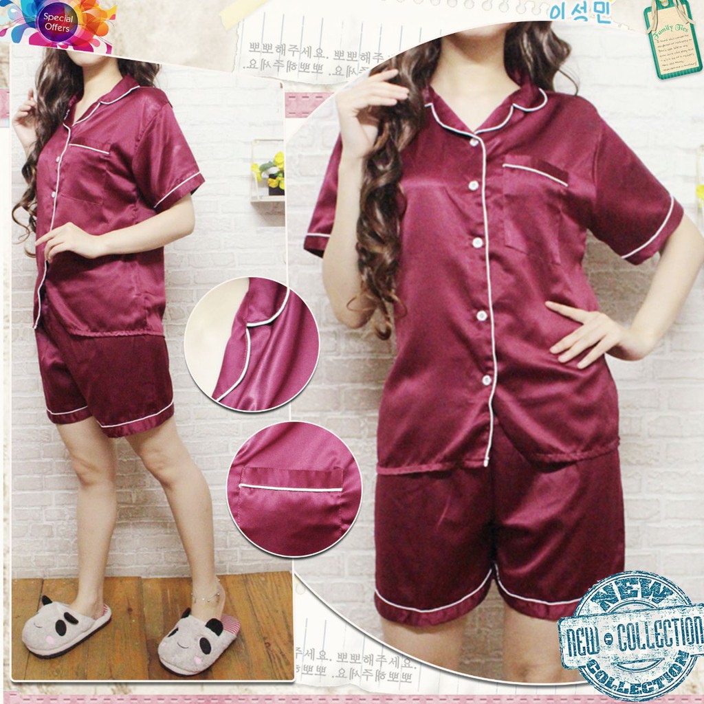 PP SATIN PIYAMA POLOS CELANA PENDEK BAJU TIDUR PAJAMAS PP SATIN PIYAMA POLOS CELANA PENDEK BAJU TIDUR PAJAMAS