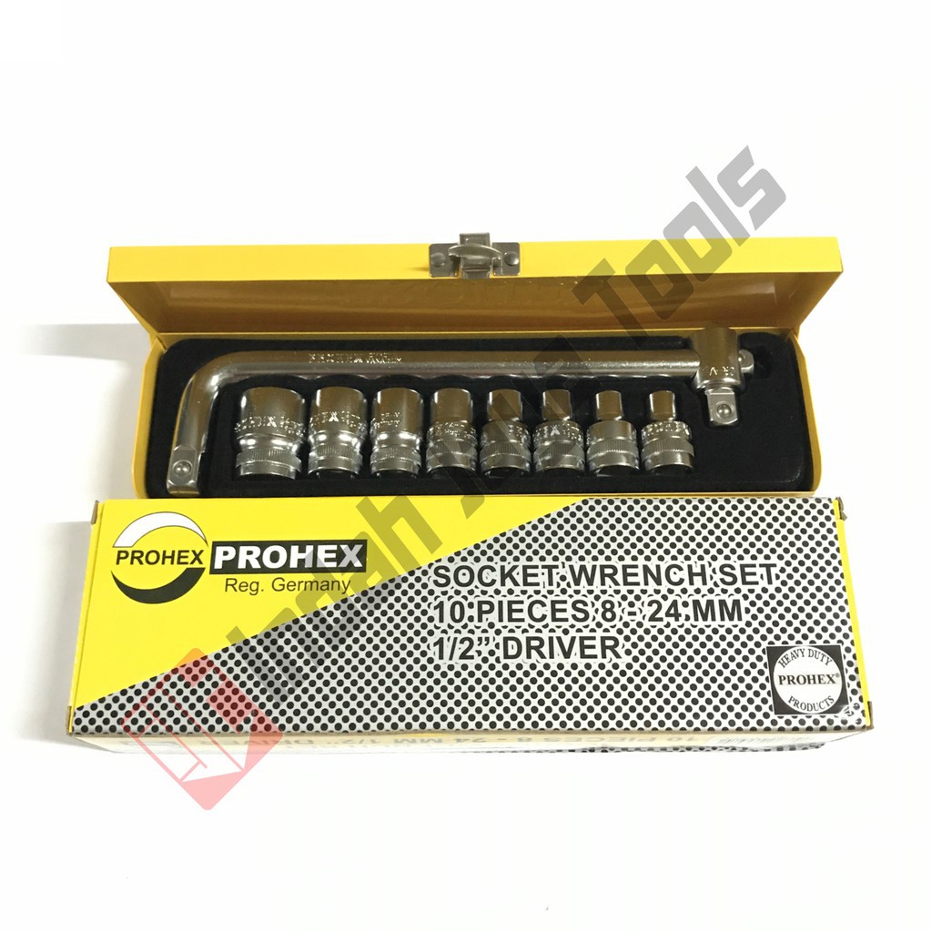 PROHEX Kunci Sok Set 10 Pcs 8 - 24 mm 1/2 Inch set kunci sock kunci soc
