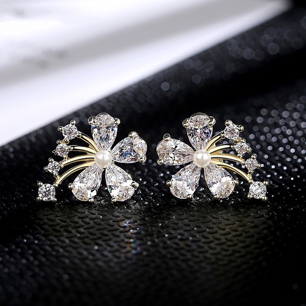 Hu Hu Hu Hu Hu Alat Bantu Pasang Kacamata♡ Anting Tusuk Bentuk Bunga Hias Mutiara Imitasi Bahan Cubic Zirconia Untuk Wanita