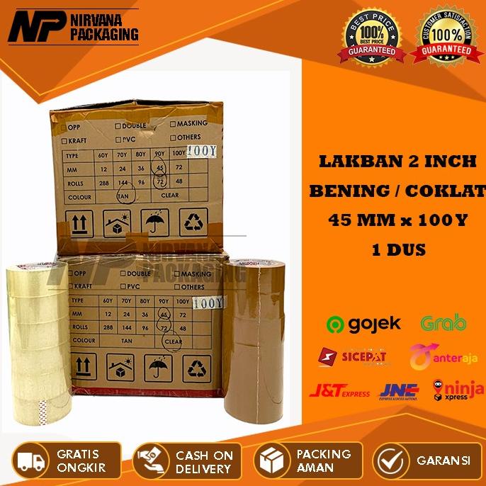 

LAKBAN BENING & COKLAT 2 INCH - 45 MM X 100 YARD FULL 1 DUS - Cokelat ---Termurah---