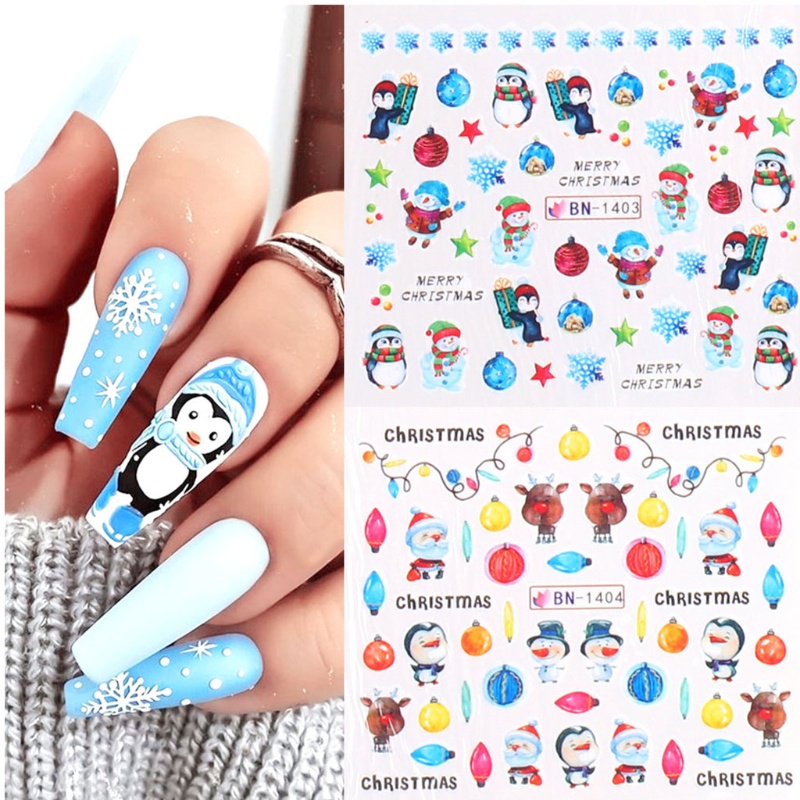 Zzz Stiker Kuku Motif Natal 3D Untuk Dekorasi Nail Art